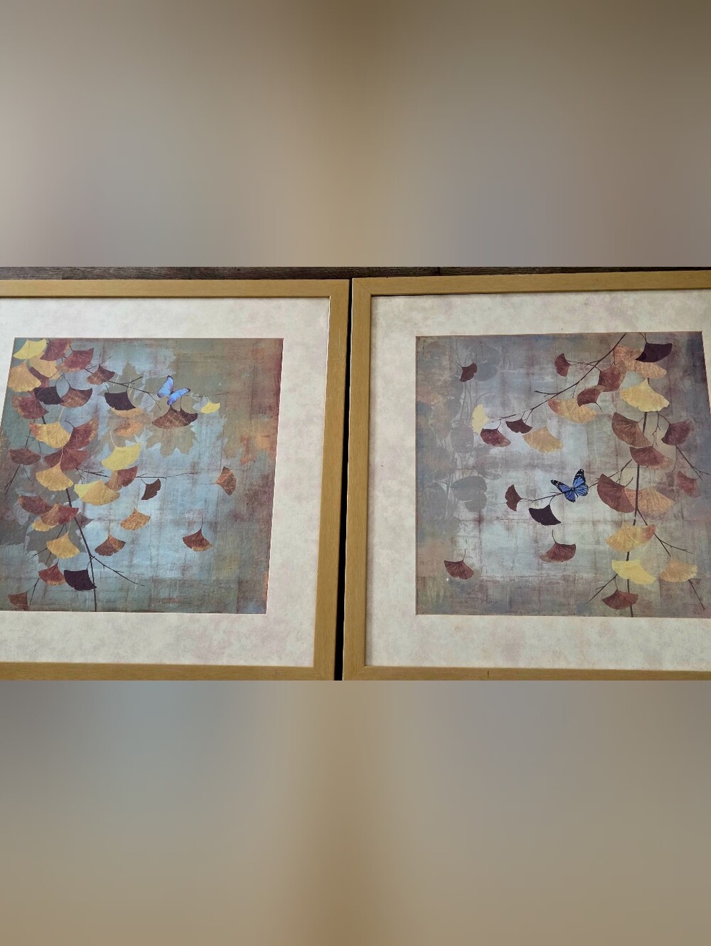 Ginkgo Branch- I & II by artist Asia Jensen- Custom 26x26 frame by Art Com